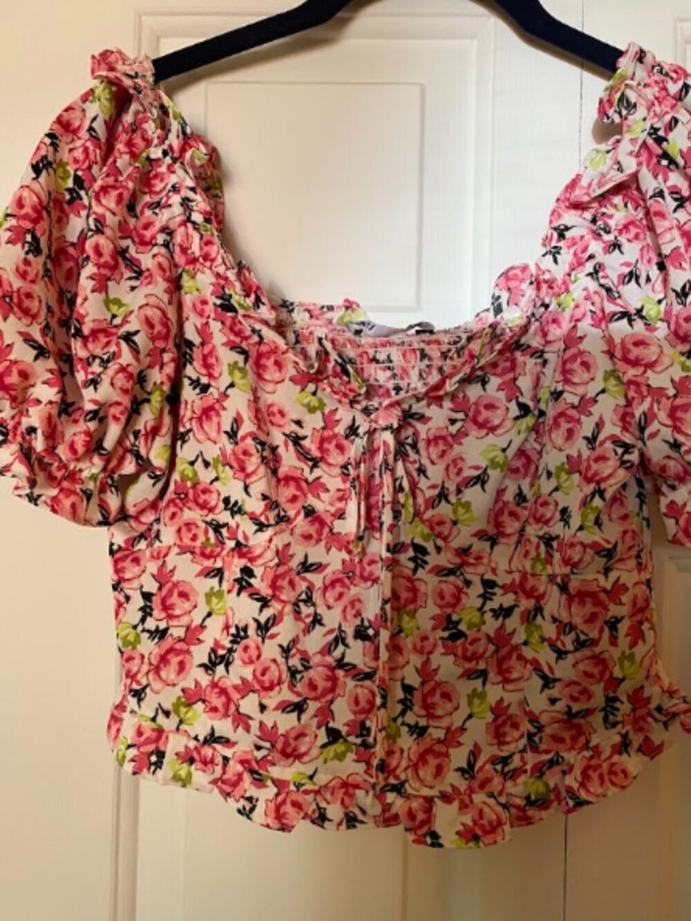 Zara Floral Ruffle Crop Top Pink Bow Front XS Cottagecore Romance Festival